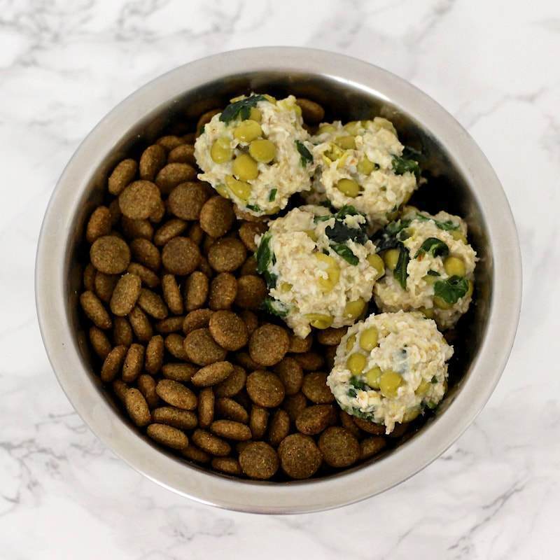 Kibble Topper Recipe Sweet Pea Spinach Oatmeal Bites v dog